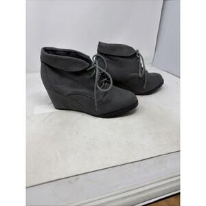 Rampage Boots Womens 10 M Ankle Bootie Gray Lace Up Round Toe Wedge Heels